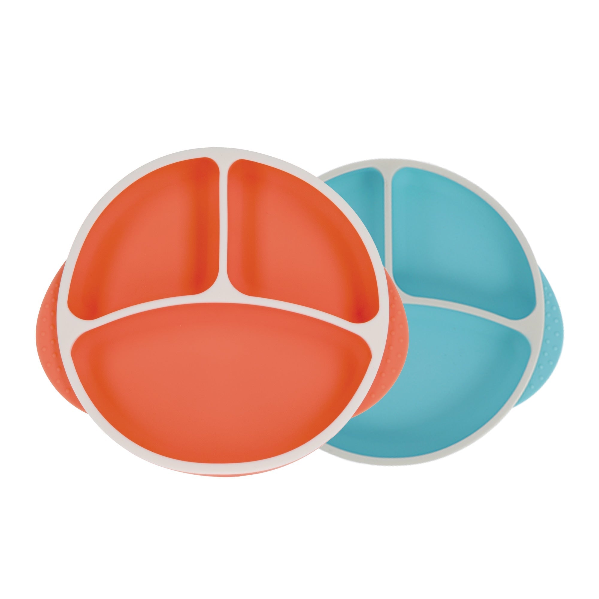 Round Silicone Suction Plate & Lid (2 Pack) | Orange / Aqua (AB3K)
