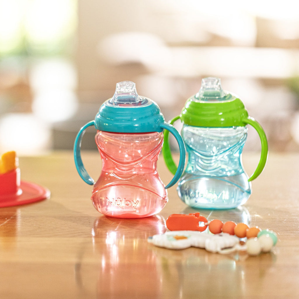 Clik-It Soft Spout Grip N' Sip Trainer Cup (2 Pack) | Aqua/Grey (MH5I)