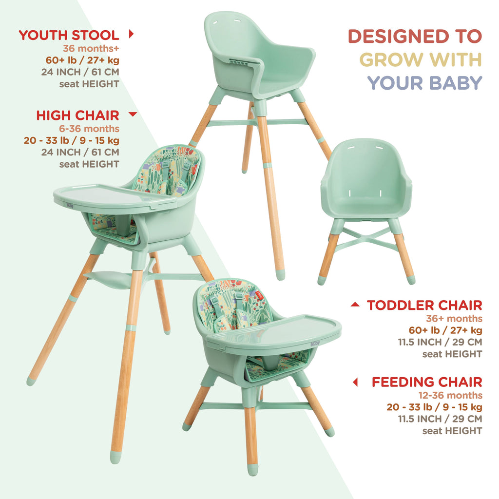 4-in-1 Multi-Use High Chair | Green Garden (VY7C)