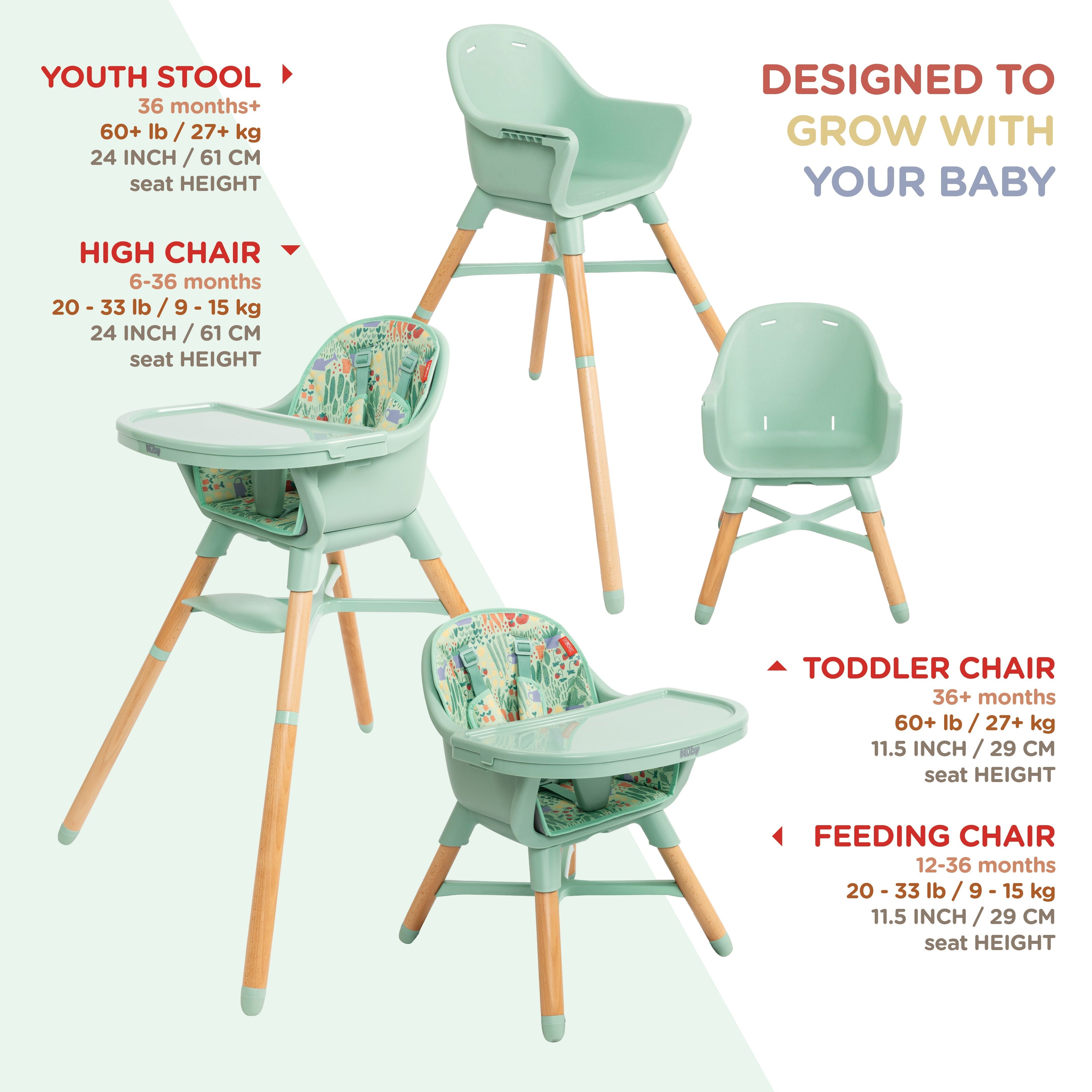 4-in-1 Multi-Use High Chair | Green Garden (VY7C)