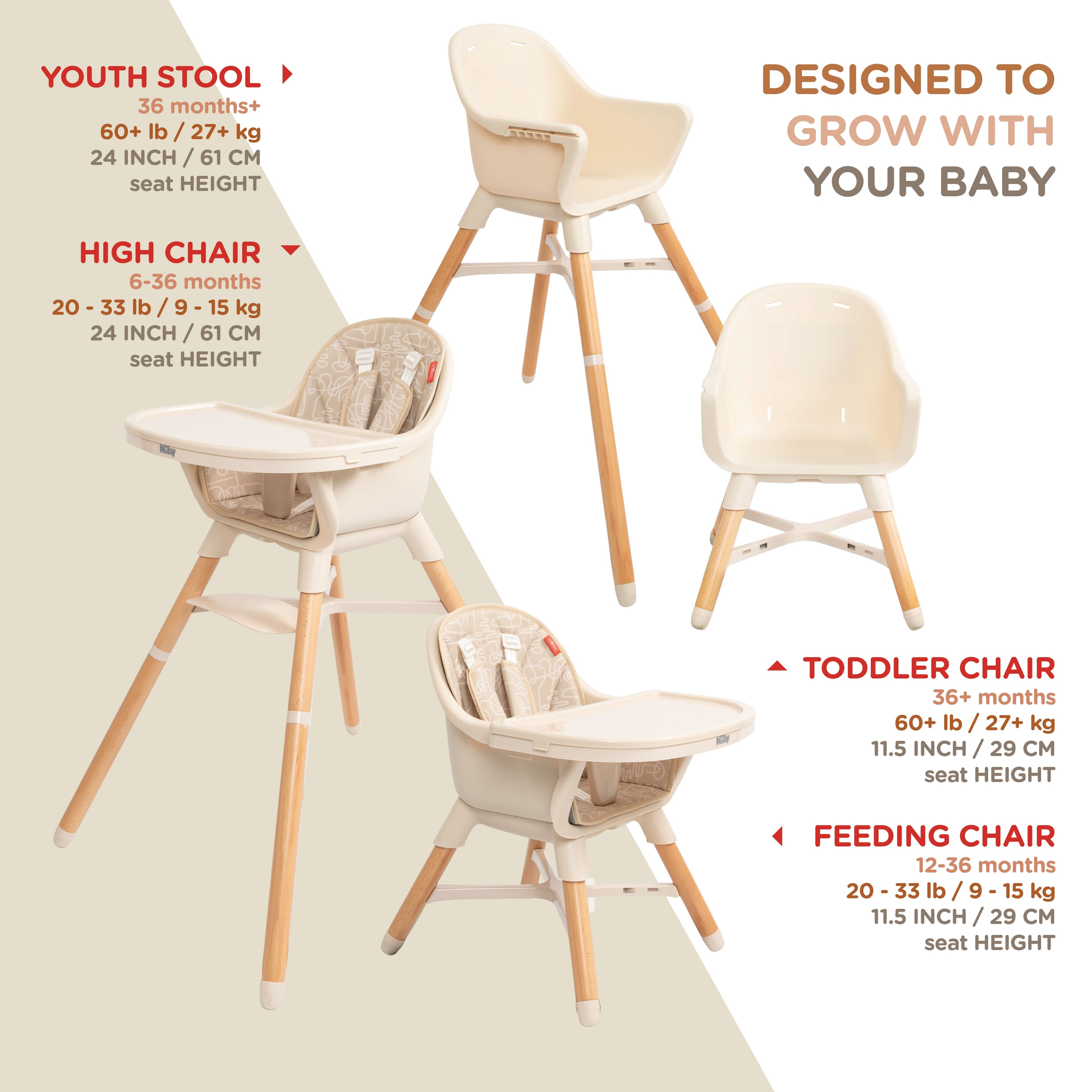4-in-1 Multi-Use High Chair | Beige Lines (FHRA)