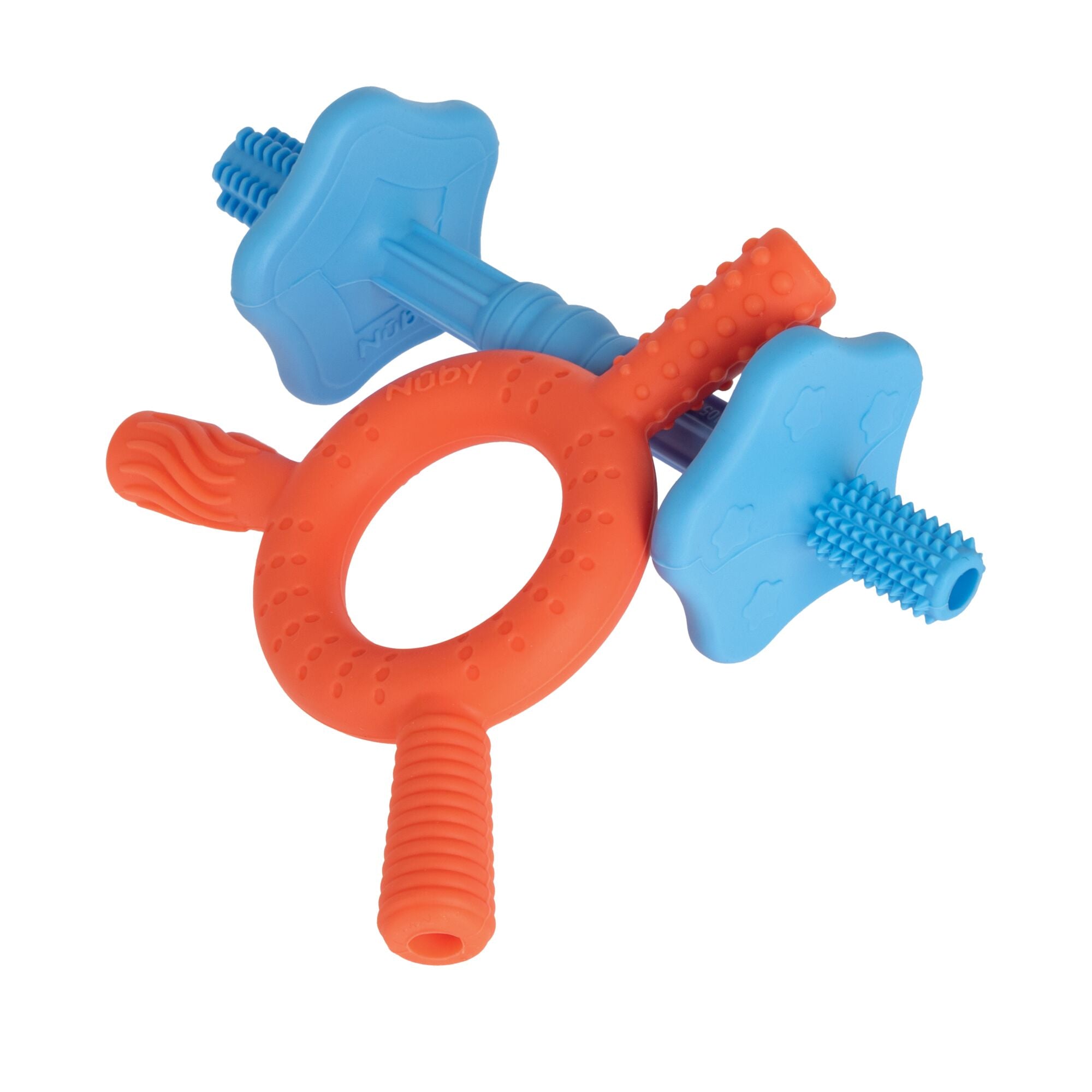 Hollow Sensory Tube Teethers | Blue/Coral (SZ2P)