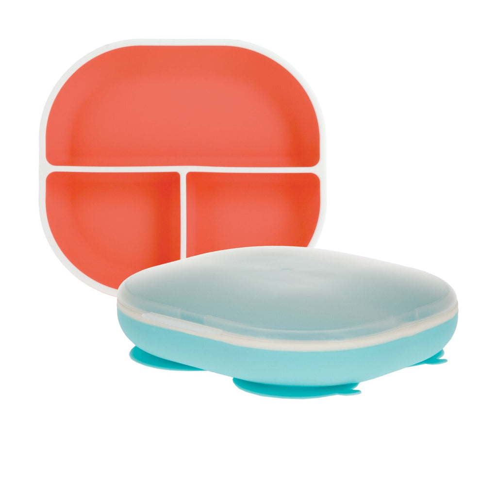 Rectangular Silicone Suction Plate (2 Pack) | Coral / Aqua (4NJS)