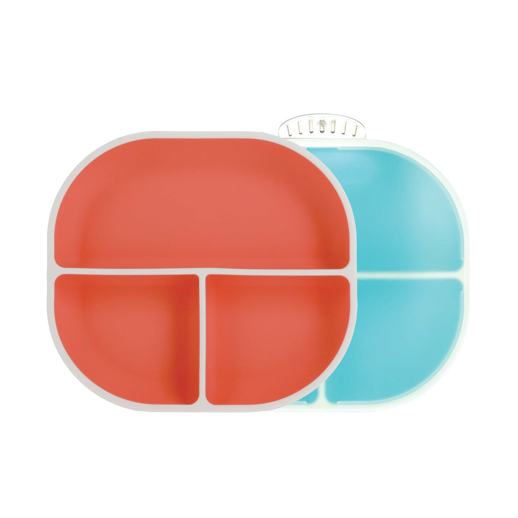 Rectangular Silicone Suction Plate (2 Pack) | Coral / Aqua (4NJS)