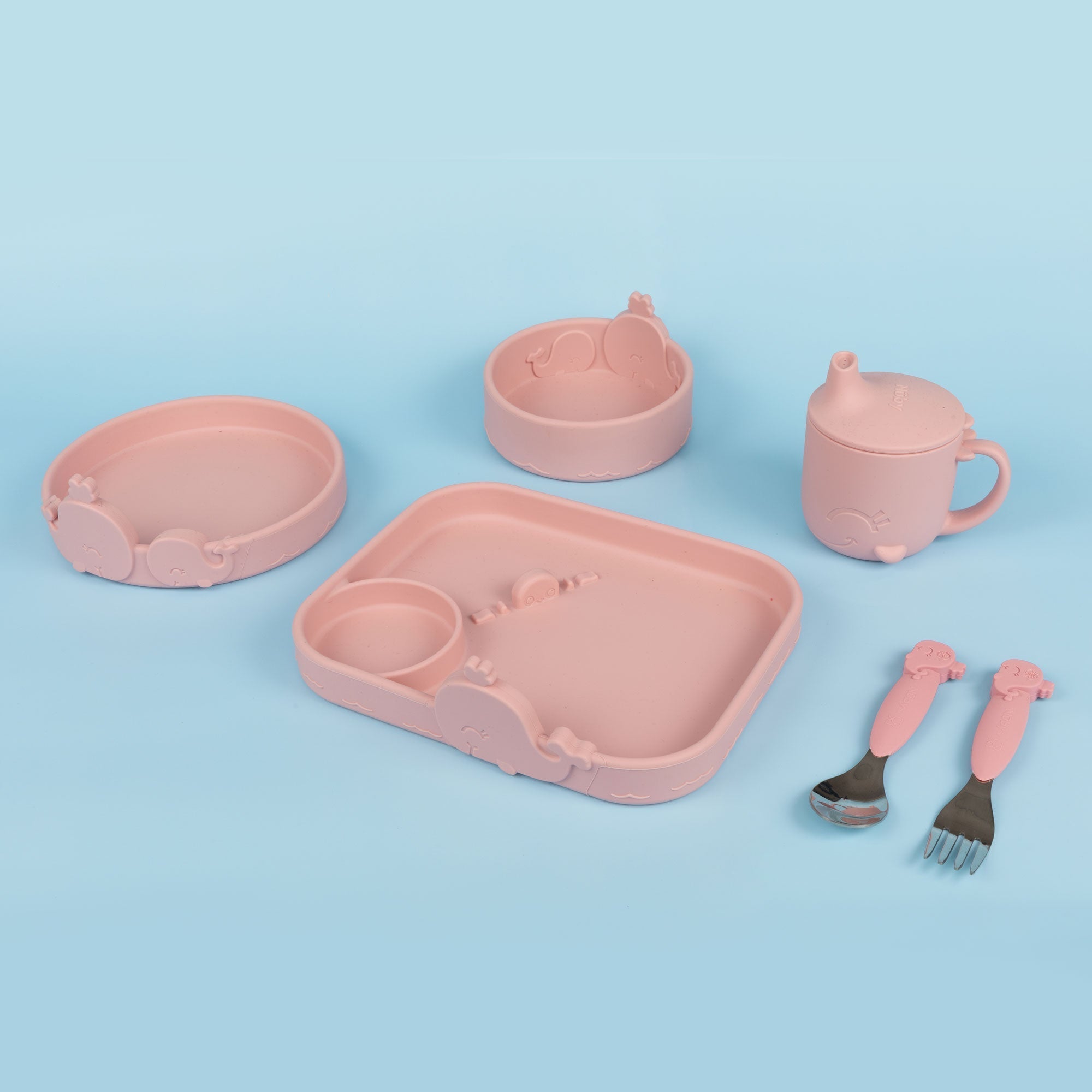 Animal Friends 6-Piece Dinnerware Set - Pink Whale (LUKW)